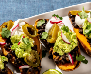 Loaded Sweet Potatoes With Chili Black Beans